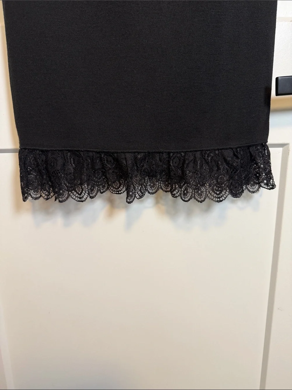 Tory Burch Tiana Black Lace-Top Wool Blend Sheath Dress - medium